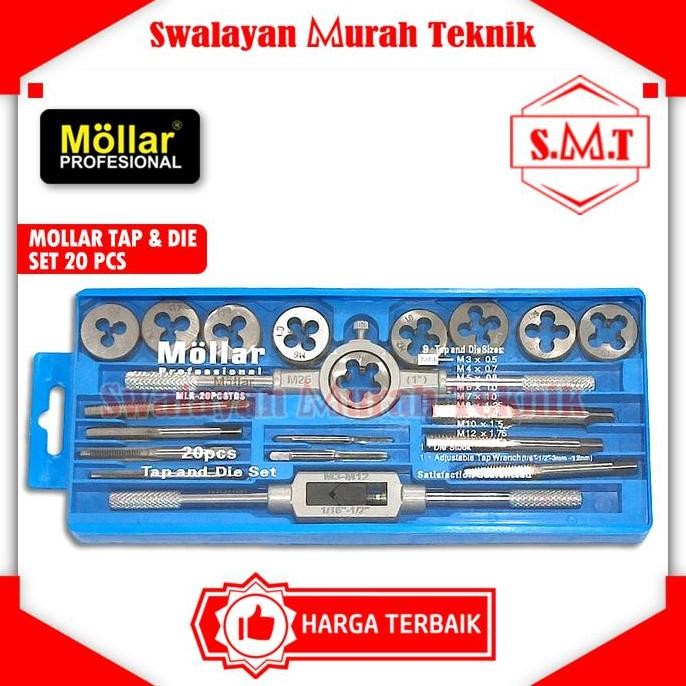 ```````] MOLLAR 20PCSTDS Hand Tap Die Set 20 Pcs Alat Drat Ulir Snai Senai Baut