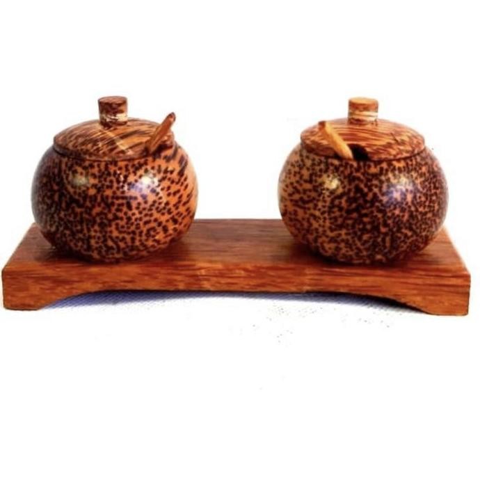 ------] Tempat Bumbu Kayu Kelapa Wadah Garam Kayu Tempat Gula Tempat Kopi Kayu