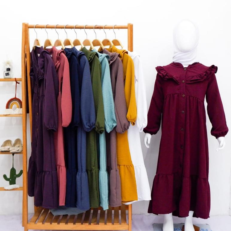 Berkualitas Gamis Anak Perempuan Azeera Bahan Cringkle Ruffle Original