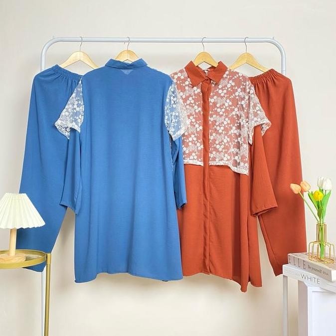 Kuke [06B] Luna Oneset Jumbo Big Size Bahan Brokat  Premium By Eshantai (Setelan Atasan Tunik + Cela