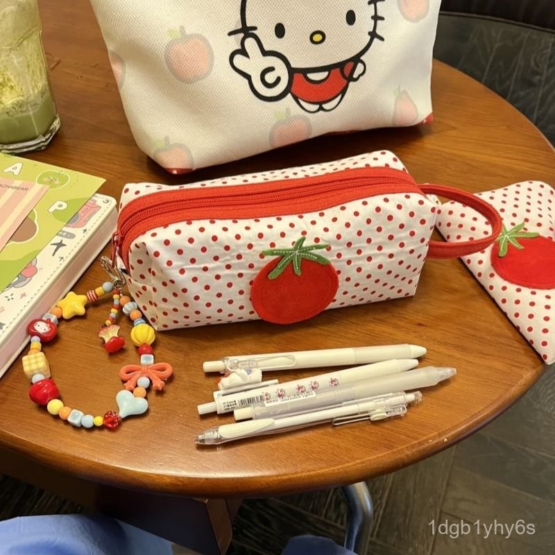 

New Original Tomato Red Dot Pencil Case Cute Cartoon Stationery Storage Box for Middle and High School Students Pencil and Ruler Storage Bag 1KYZ