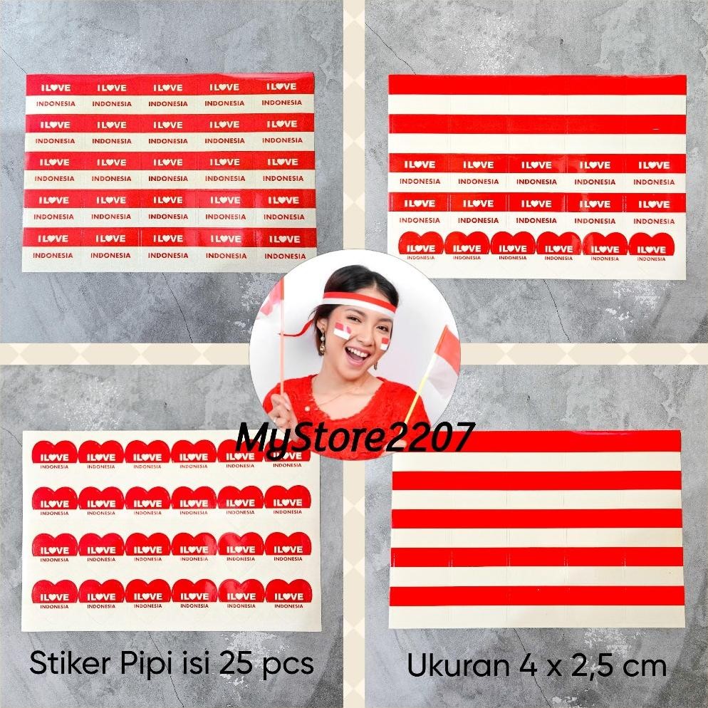 

We-53 (25 Pcs) Stiker Pipi Merah Putih | Sticker Wajah 25Pcs - Dekorasi 17 Agustus | I Love Indonesia