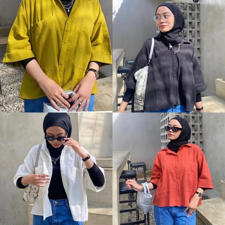 Promo Mouza Shirt Oversize Linen Crinkle Anti Panas AYA-76