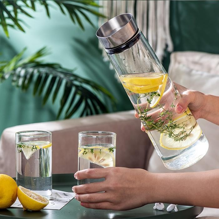 (Ready) Botol Kulkas Pitcher Teko Kaca Tutup Stainless Steel 1500 Ml Bestseller