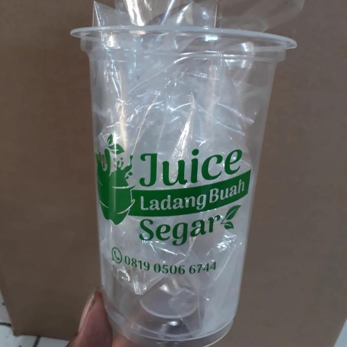 (Ready) Sablon Gelas Plastik Cup 16Oz Datar 7Gram Bening Tebal Logo 1 Warna Bestseller