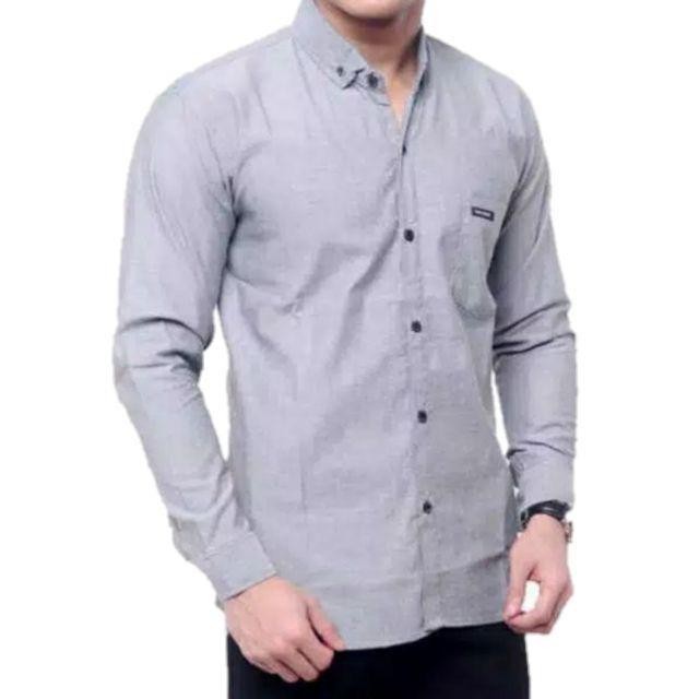 Cod Kemeja Pria Lengan Panjang Casual Trendy Polos Abu Muda Trendy Dvc-78