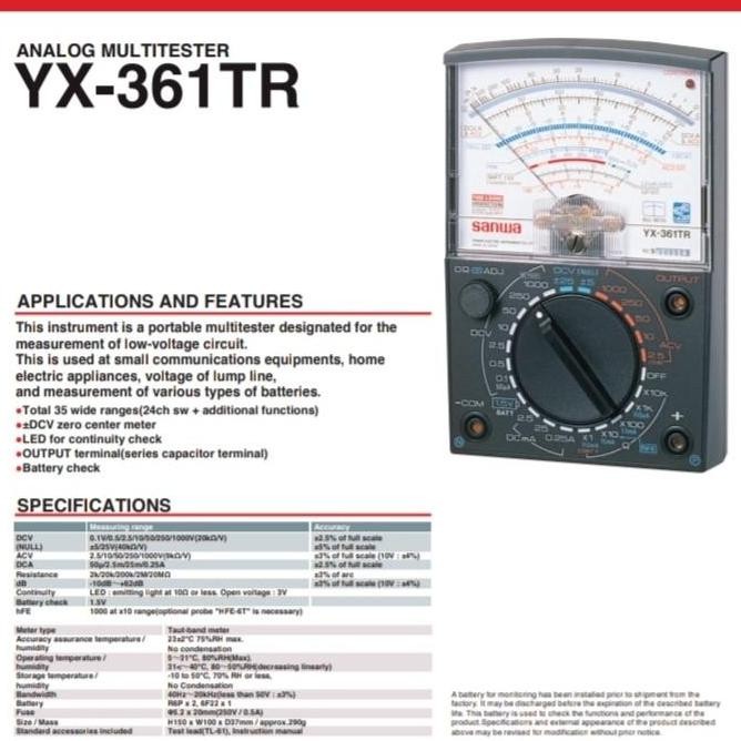 Sanwa Yx-361Tr Analog Multimeter Multitester Avometer Sanwa Murah