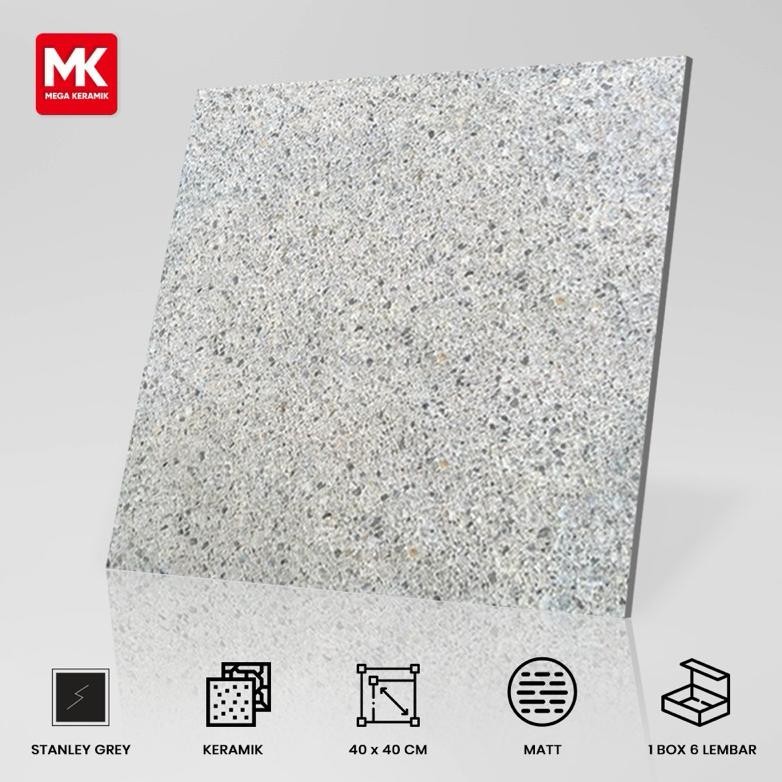 Keramik Lantai Anti Slip Untuk Teras dan Garasi Mulia Stanley Grey 40x40 aSt