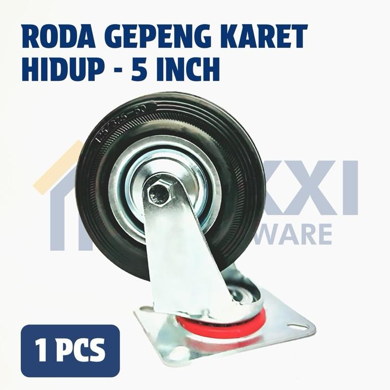 Roda Troli / Roda Karet 5 Inch Hidup / Roda Hidup / Roda Gepeng Karet aSt