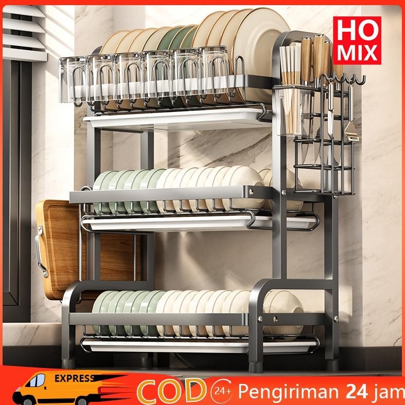 Rak Piring Stainless Steel Rak Dapur Rak Cuci Piring Rak Penyimpanan Dapur Rak Pengering Piring Rak 