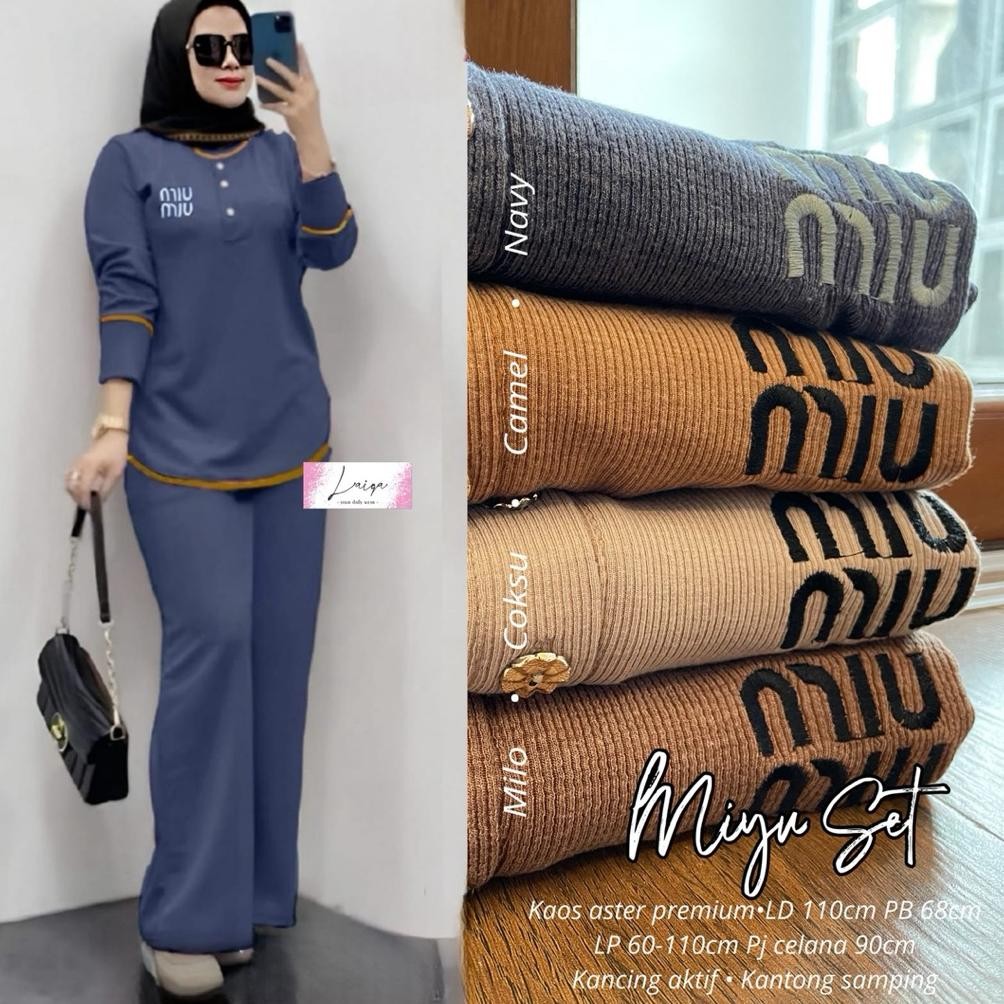 Miu Setelan Kaos Wanita Terbaru One Set Knit Wanita