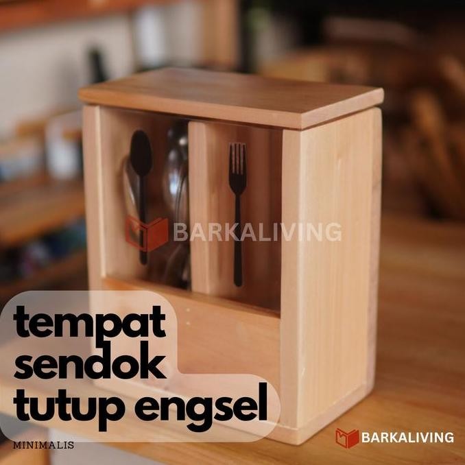 Tempat Sendok Tutup Engsel Cutlery Holder Garpu Sumpit Tertutup Estetik Kayu Minimalis