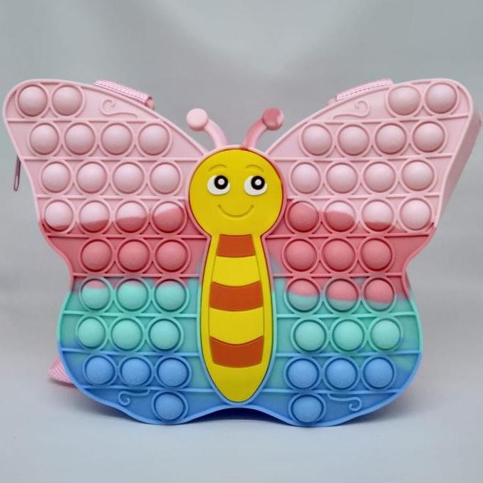 Ransel Pop It Jumbo Kartun Tas Anak Lucu Kupu-Kupu & Unicorn Rainbow