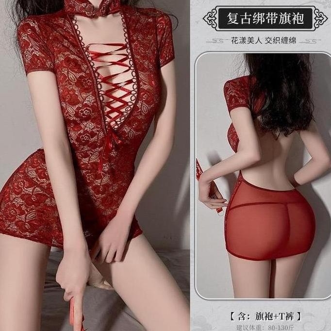 Lingerie Sexy Hot Cosplay Cheongsam Anime Lace Baju Tidur Wanita Dewasa Sleepwear 3613