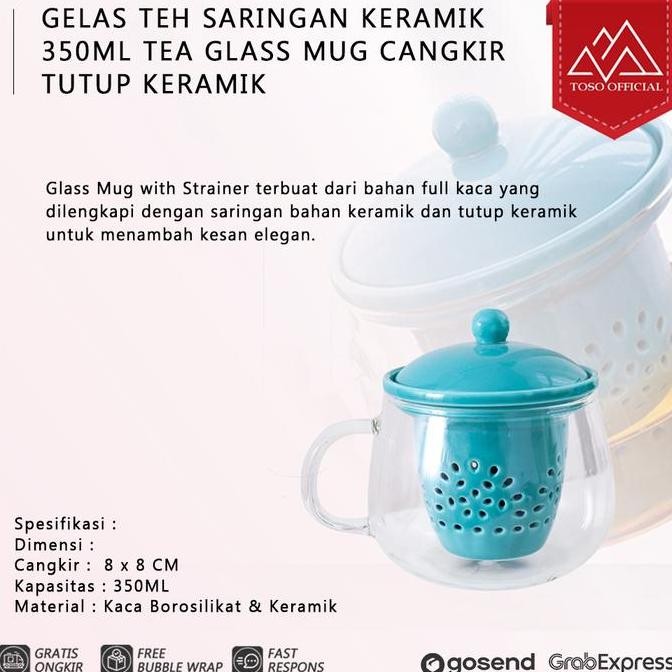 Gelas Teh Saringan Keramik 350Ml Tea Glass Mug Cangkir Tutup Keramik Allshop