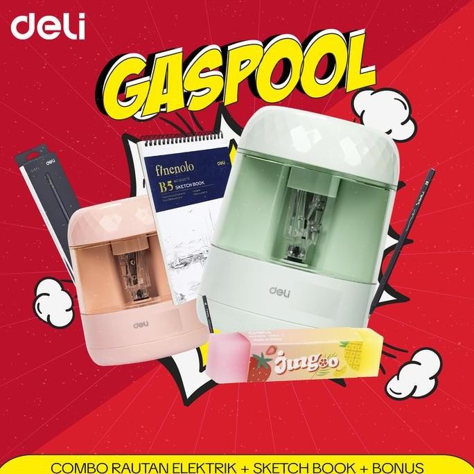 

[GASPOOL] Combo Rautan Elektrik + Sketchbook + Pensil Nusign 2B + Penghapus Stationery PM