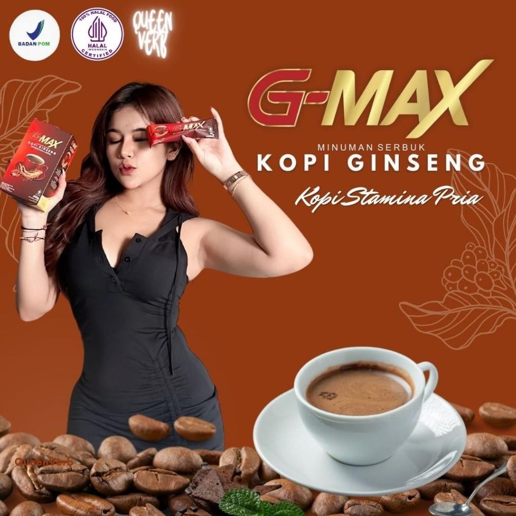 

Ready!! KOPI G MAX - Kopi Gingseng Stamina Pria 1 Box isi 10 sachet Original Coffe Tahan Lama Pria