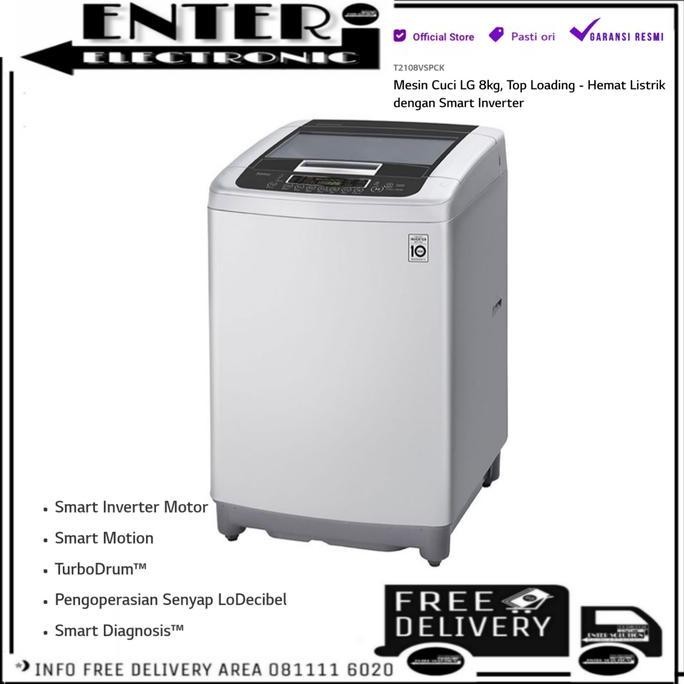 BEBAS ONGKIR - LG T2108VSPCK - MESIN CUCI 1 TABUNG LG SMART INVERTER 8 KG T2108 VSPCK