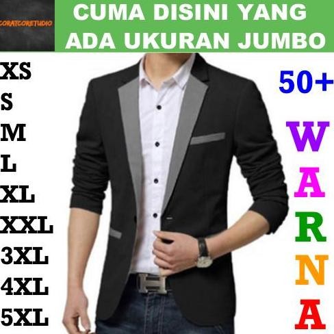 Jas Pria Blazer Cowok Celana Rompi Tebal Setelan Hitam Kombinasi Abu 1