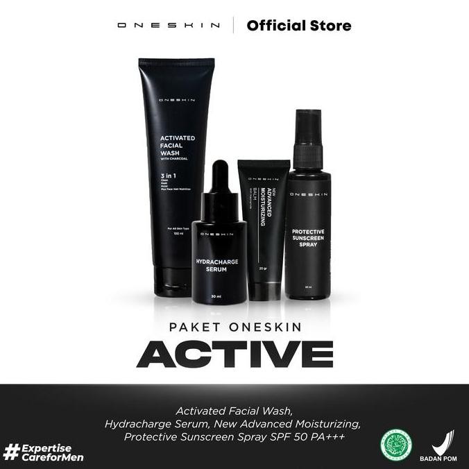TERMURAH - Oneskin Paket Active | Skincare Pria Dengan Perlindungan Maksimal (Facial Wash, Serum, Mo