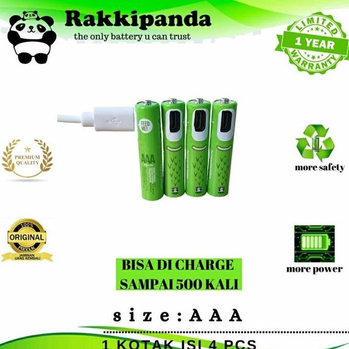 NEW Baterai Rakkipanda AAA Batre Cas Ulang Batrai AAA Cas Micro Usb Isi 4