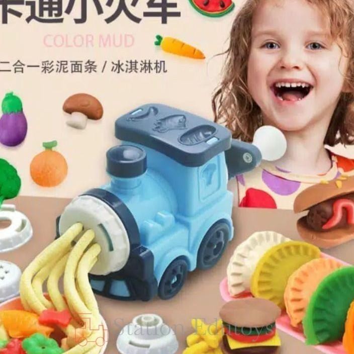 Station Mainan Anak Mesin Manual Kereta Cetak Plastisin Playdoh Cartoon Clay Train
