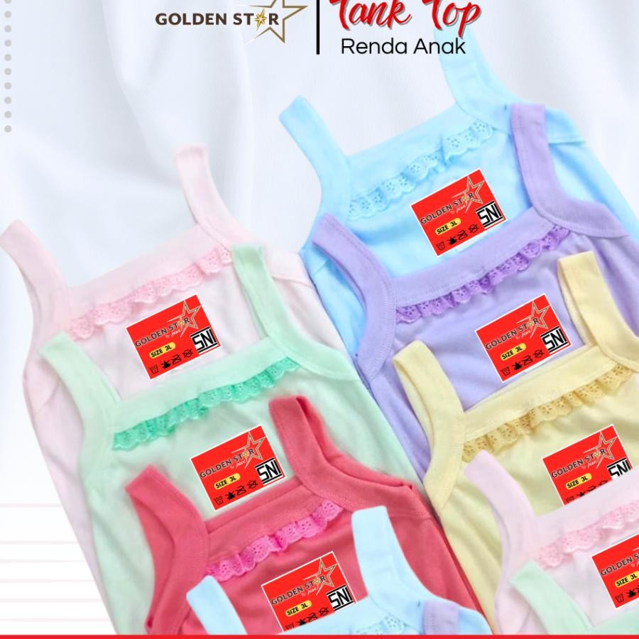 12 6 Pcs Singlet Anak Perempuan Tantop Anak Lusinan Golden Star Tantop Anak Perempuan Umur 45 Thn Te