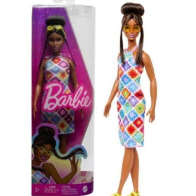 Boneka Barbie Fashionistas Brown Hair Pretty Slim Doll with Bun - Mainan Boneka Anak Perempuan