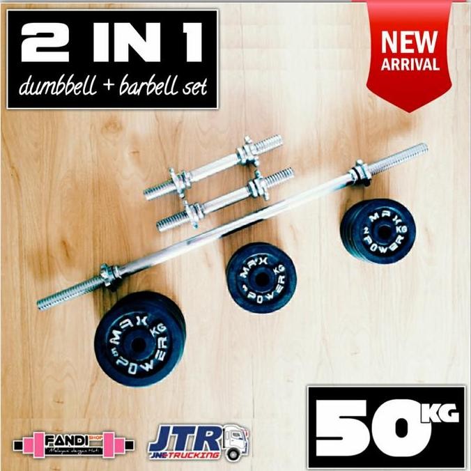 Promo (2 IN 1) DUMBBELL + BARBEL SET 50KG / DUMBBELL 50KG / BARBEL 50KG COD