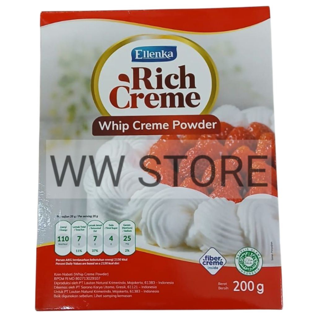 

Krim nabati halal MUI Ellenka Rich fiber Creme Whip Cream Powder 200g