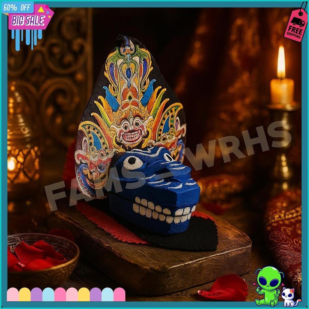 Gantungan Kunci Barongan Bahan Kayu Miniatur Barongan Biru