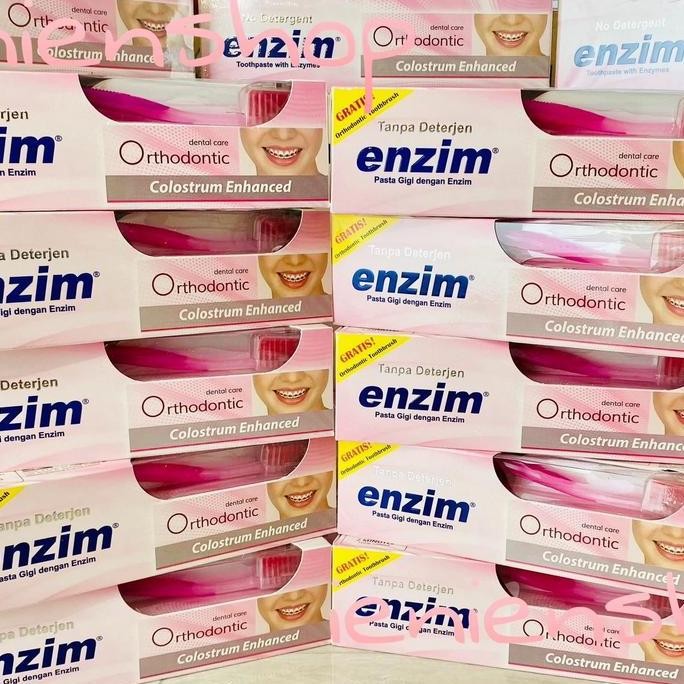 Pasta Gigi Enzim Orthodontic 124 gr/100 ml + FREE Sikat Gigi Ortho Pembersihan Sensitif Pelindung Gu