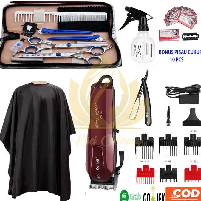 Promo Paket Alat Cukur Rambut Elektrik Kemei 2600 Profesional Barbershop Gunting Rambut Super Lengka