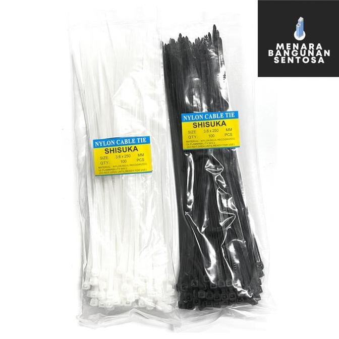 

~~~~~] Kabel Ties 3.6 x 250 mm (25cm) / Kabel Tis Tali Sabuk Pengikat (Isi 100) Hitam Putih