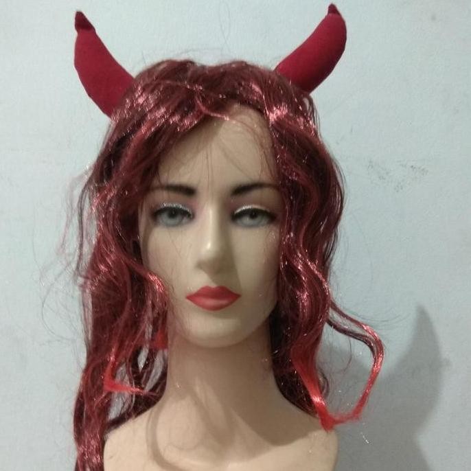 yang dicari] Wig tanduk merah ikal wig /rambut palsu  warna panjang 60cm