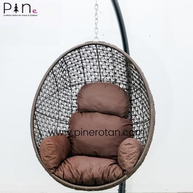 Ayunan Pine Rotan Sintetis - Egg Hanging Chair Brown - Bandulan Rotan