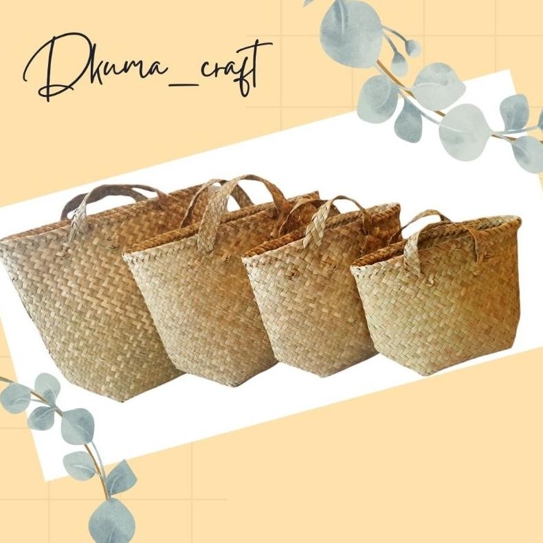 Bakul purun asli kalimantan tas anyaman purun  cover pot tanaman tas anyaman bakul pasar tas hampers