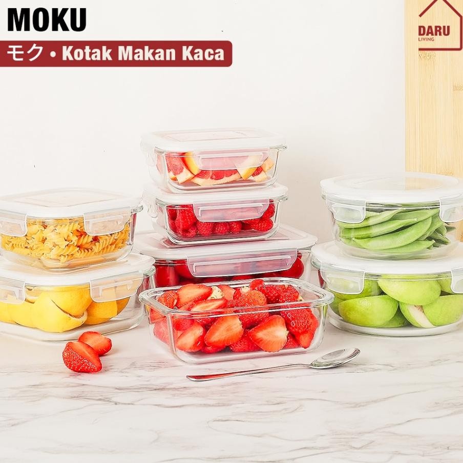 Daru Moku Lunch Box Kotak Penyimpanan Makan Bahan Kaca Microwave Oven Safe Bersekat Lunch Box Esteti