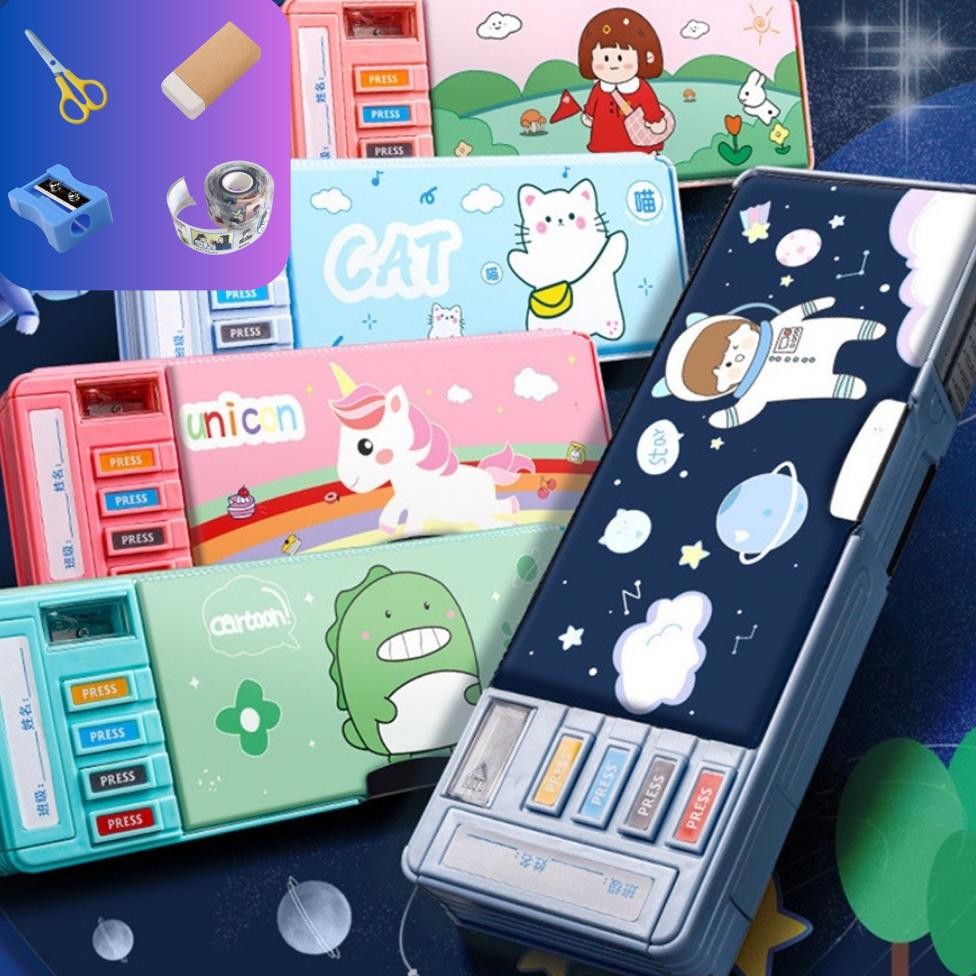 

Qw-45 Estation - Tempat Pensil Multifungsi Motif Unicorn / Dinosaurus / Astronot Untuk Anak Kartun Lapisan Qw-45