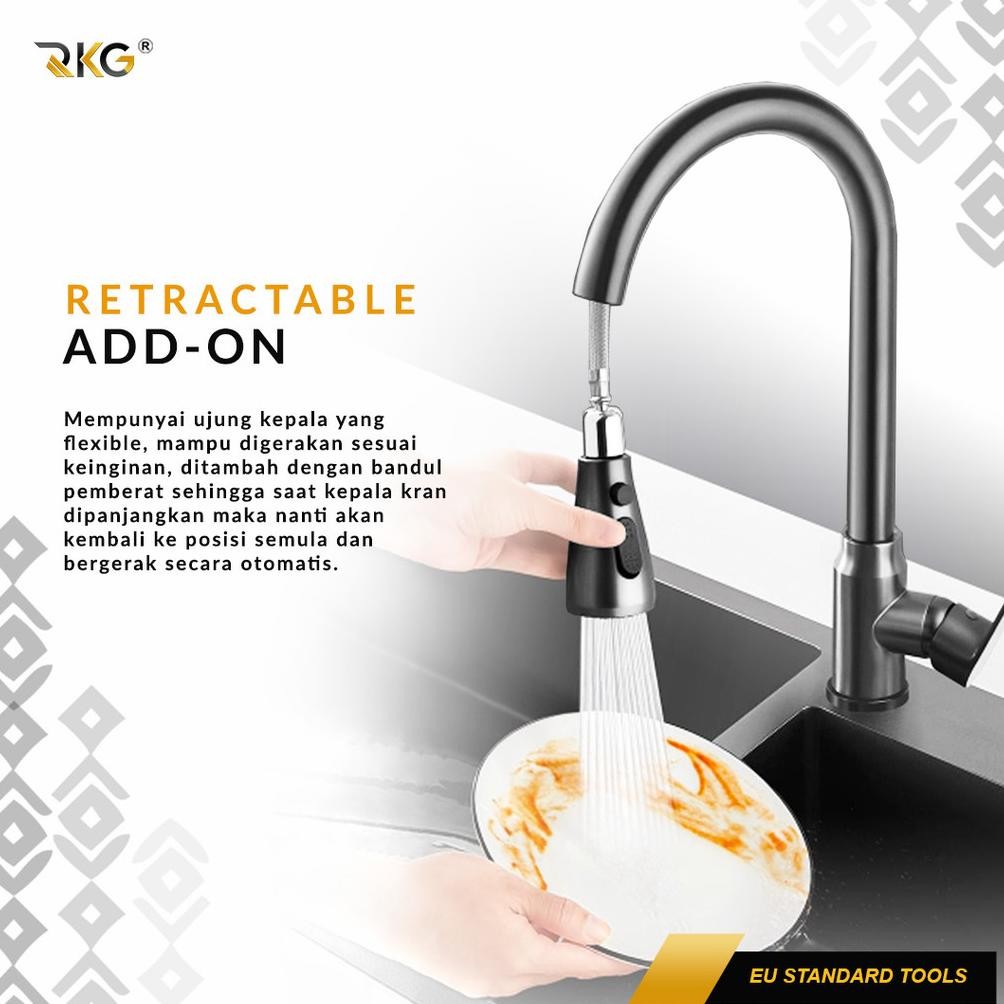 Kran Angsa Tarik Fleksibel Kitchen Faucet Dual Sprayer SUS 304