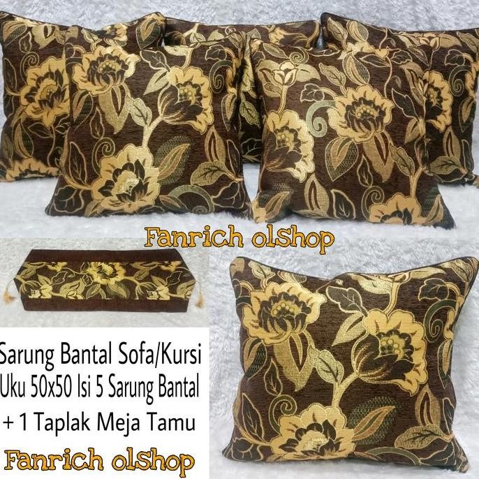 Set Sarung Bantal Sofa Kursi Uku 50x50 Tamu Mewah Bunga