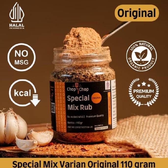 

JH8 CHOP CHOP RUB, ORIGINAL SPECIAL MIX, BUMBU MARINASI, RENDAH KALORI, 110 GR Natural Bubuk Masakan