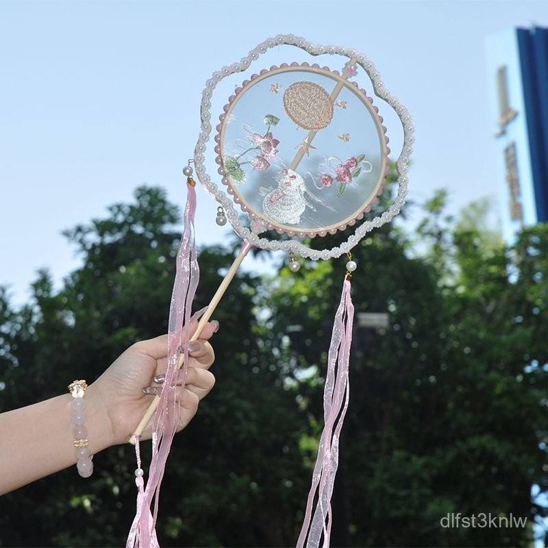 Chinese Style Retro Double Round Fan Embroidered Ancient Fan Hanfu Photo Chinese Style Round Fan