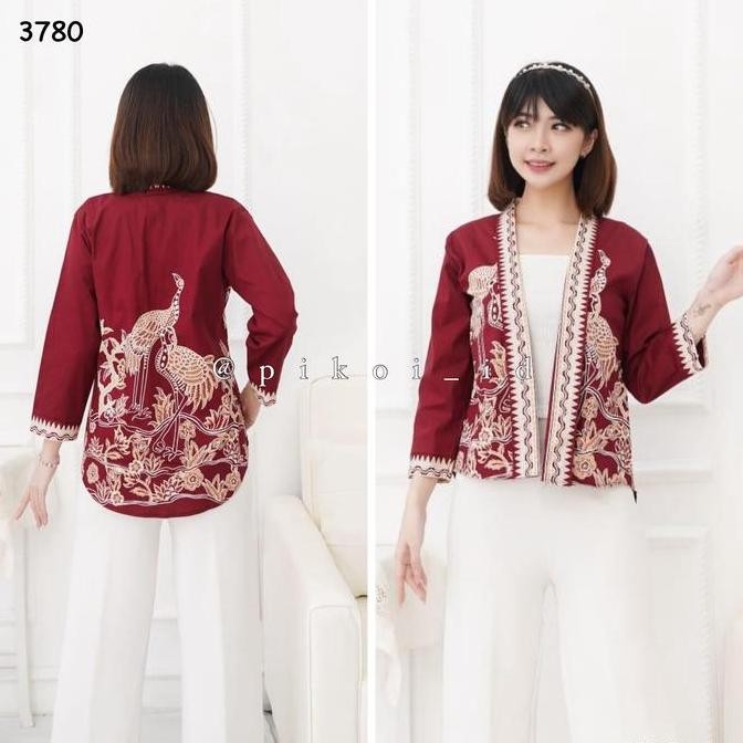 COUPLE BATIK MERAH PRIA WANITA SERAGAM KANTOR / ATASAN BATIK WANITA MERAH / KEMEJA BATIK PRIA MERAH 