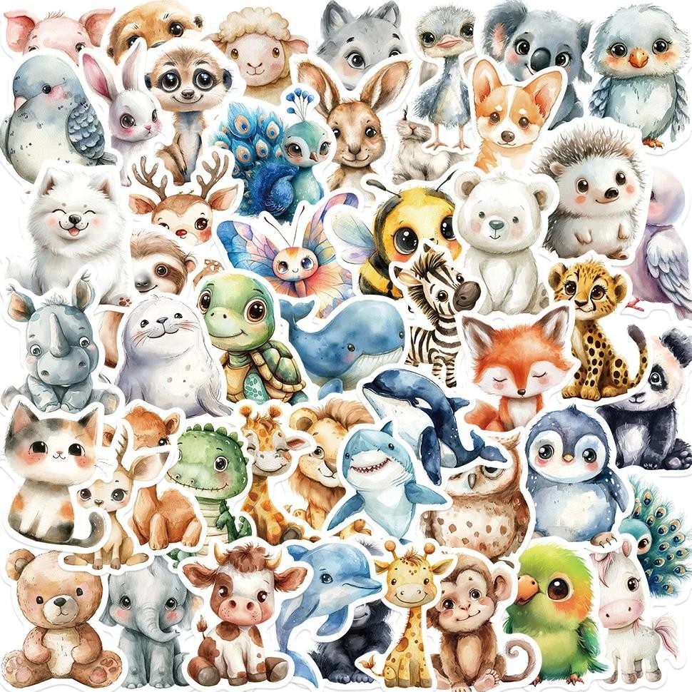 

10/25/50Pcs Mixed Cute Watercolor Animals Stickers For Scrapbooking Stationery Travel Luggage Water Bottle Phone Laptop Guitar