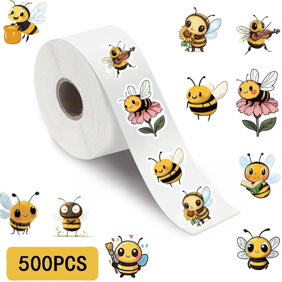 

500Pcs Cute Bee Roll Stickers Nostalgia Skateboard Diy Laptop Luggage Phone Scrapbooking Room Gift Modern Home Decoration