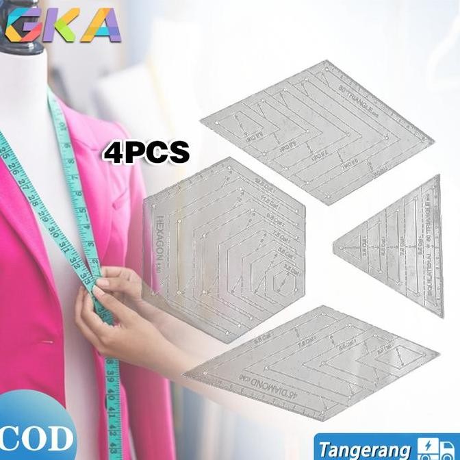 

Quilting Ruler 4pcs Penggaris Patchwork Quilting Penggaris Jahit Pola Gs