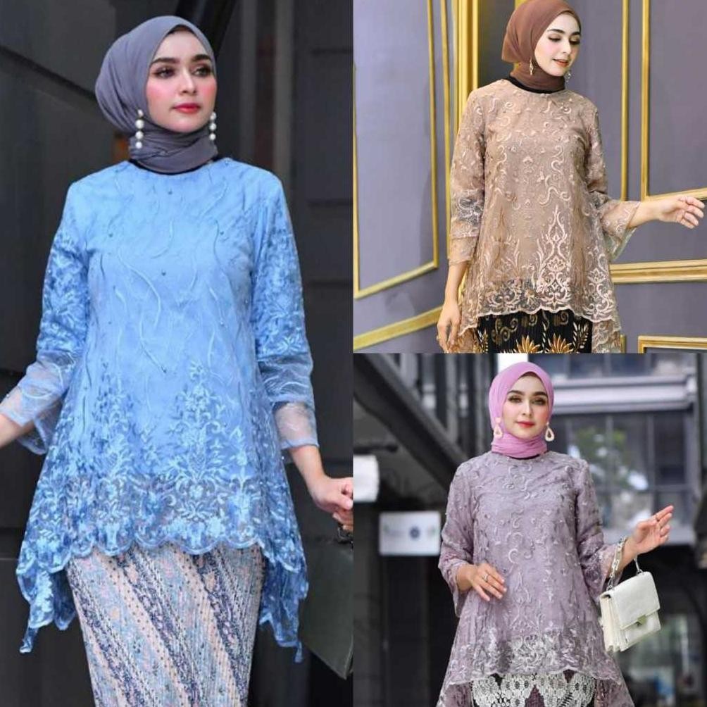 Fue-K5X20 Atasan Kebaya Rinjani Brukat Tile Bordir Mutiara / Atasan Kebaya Wisuda Modern / Kebaya Ko