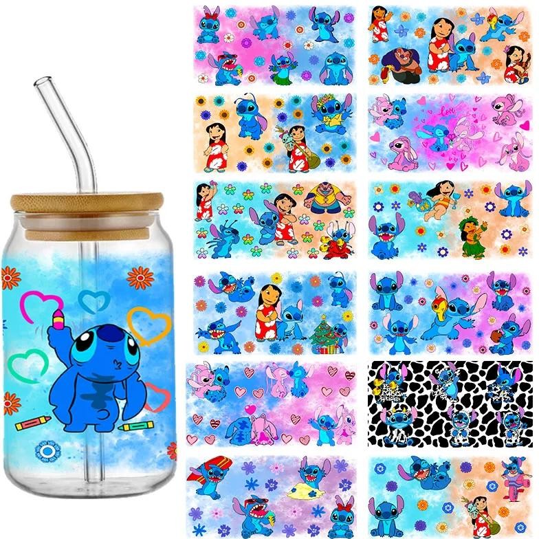 

3D Personalize Cute Disney Stitch Lilo Uv Dtf Sticker For 16Oz Glass Cup Wrap Transfer Sticker Permanent Waterproof Selfadhesive