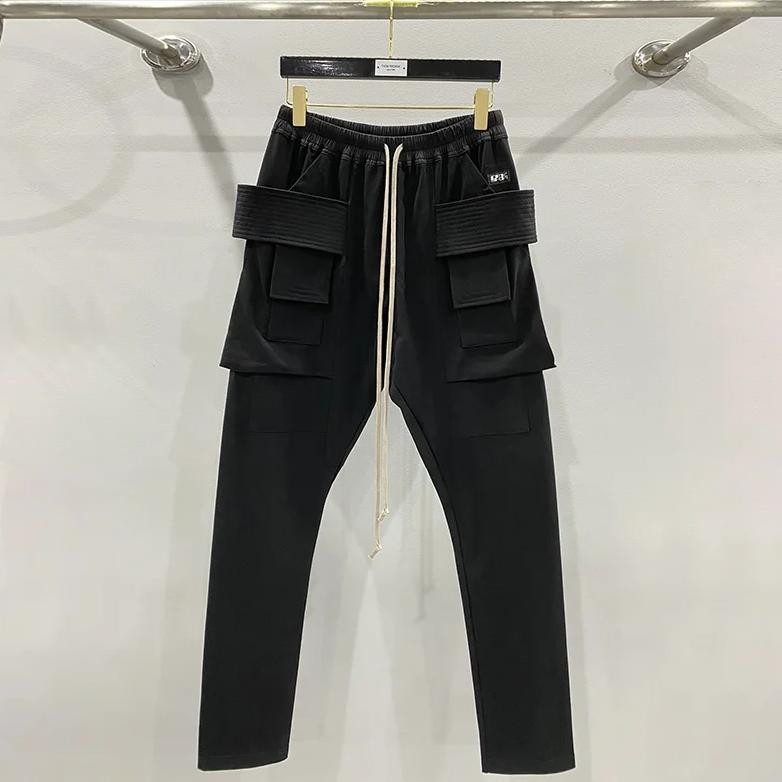 Rick Cargo Pants 24FW Y2k Higher Quality Men's Pants Solid Black Double-ring Owens Trousers Casual S